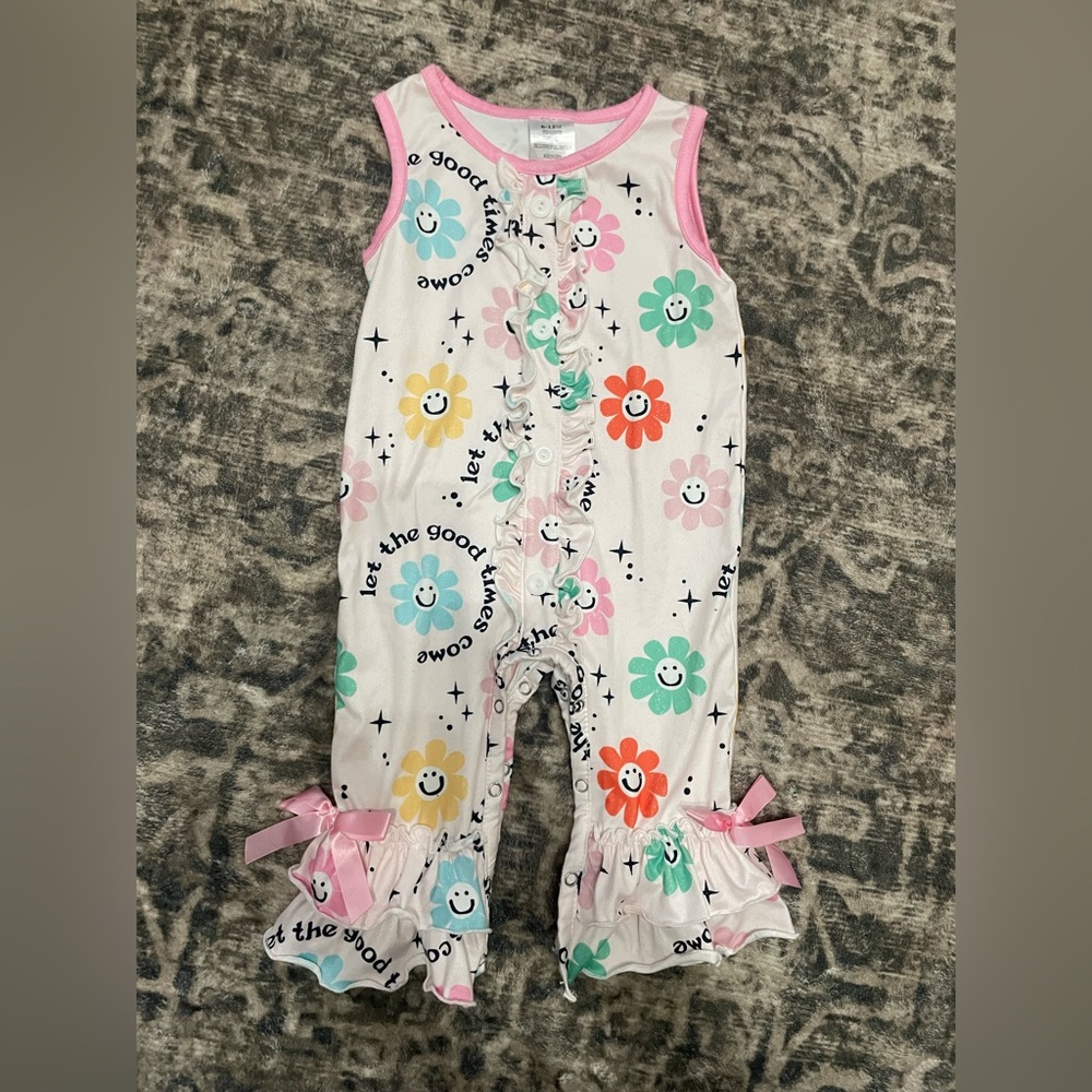 Floral Baby Romper with Pink Trim
